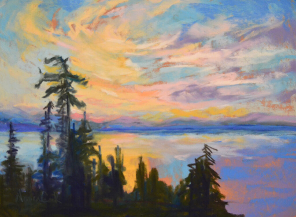 quadra sunset panorama pastel painting